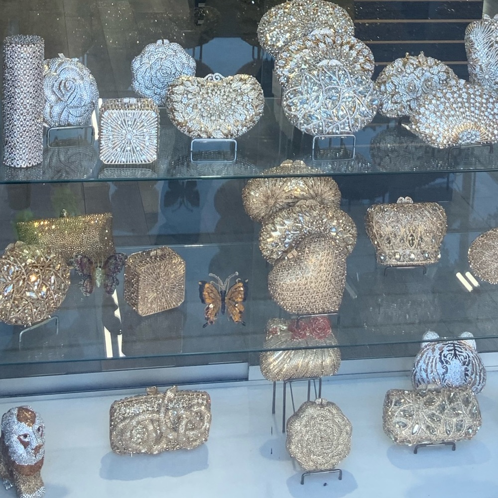 Gold colored bling crystal purse